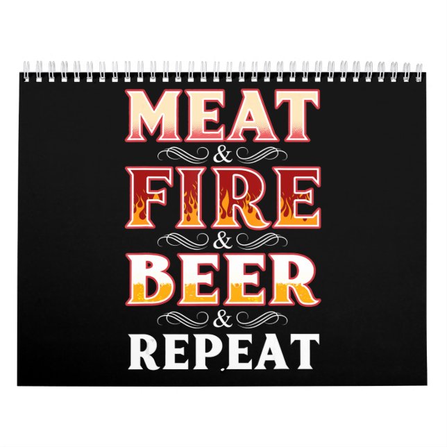 BBQ | BBQ Grill Smoking Meat Fire Beer Repeat Calendar (Cover)