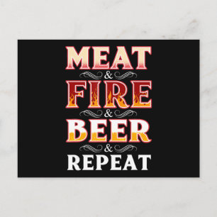 BBQ BBQ Grill Smoking Meat Fire Beer Repeat Holiday Postcard