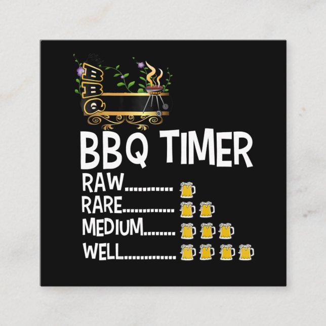 BBQ | BBQ Timer Barbecue Funny Grill Grilling Gift Square Business Card (Front)
