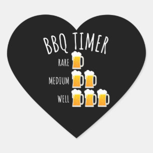 BBQ BBQ Timer Beer Drinking Funny Grilling Heart Sticker