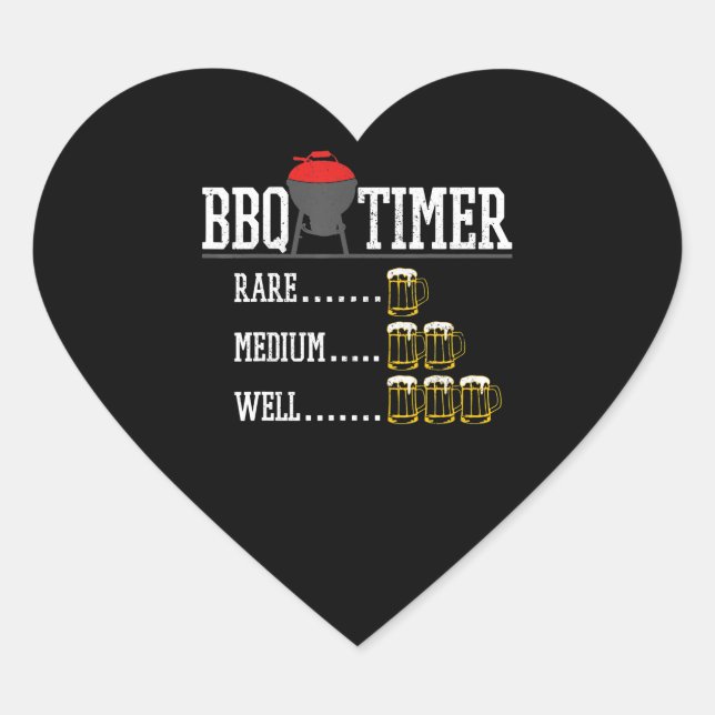 BBQ | BBQ Timer Funny Beer Steak Grilling Grill Heart Sticker (Front)