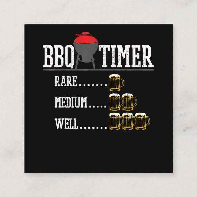 BBQ | BBQ Timer Funny Beer Steak Grilling Grill Square Business Card (Front)
