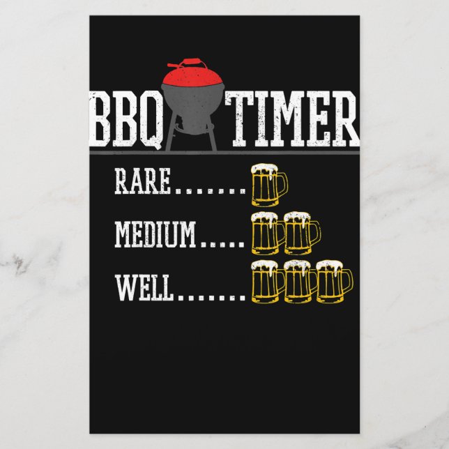 BBQ | BBQ Timer Funny Beer Steak Grilling Grill Stationery (Front)