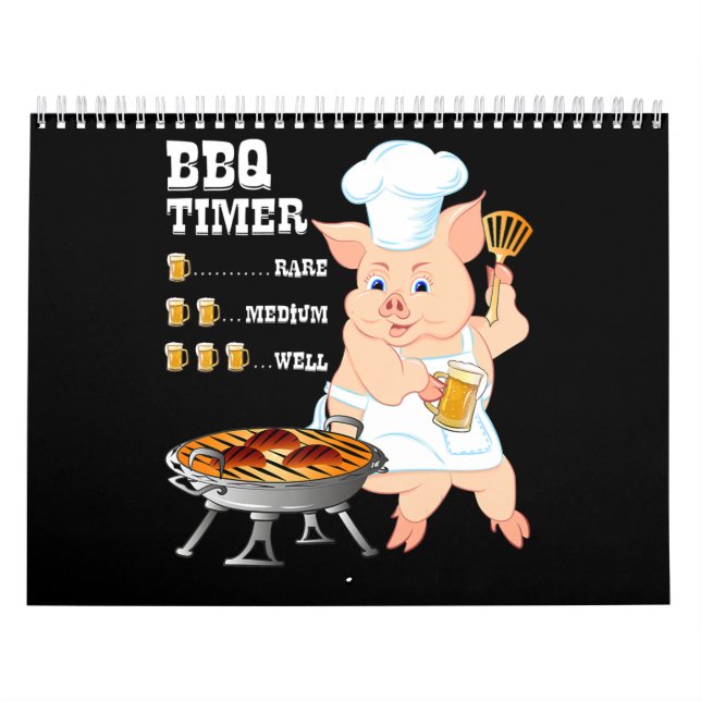 BBQ | BBQ Timer Pig Grill Barbecue Beer Lover Men Calendar (Cover)