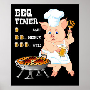 BBQ   BBQ Timer Pig Grill Barbecue Beer Lover Men Poster