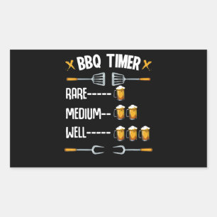 BBQ   BBQ Timer Rare Medium Well Beer Drinker Rectangular Sticker