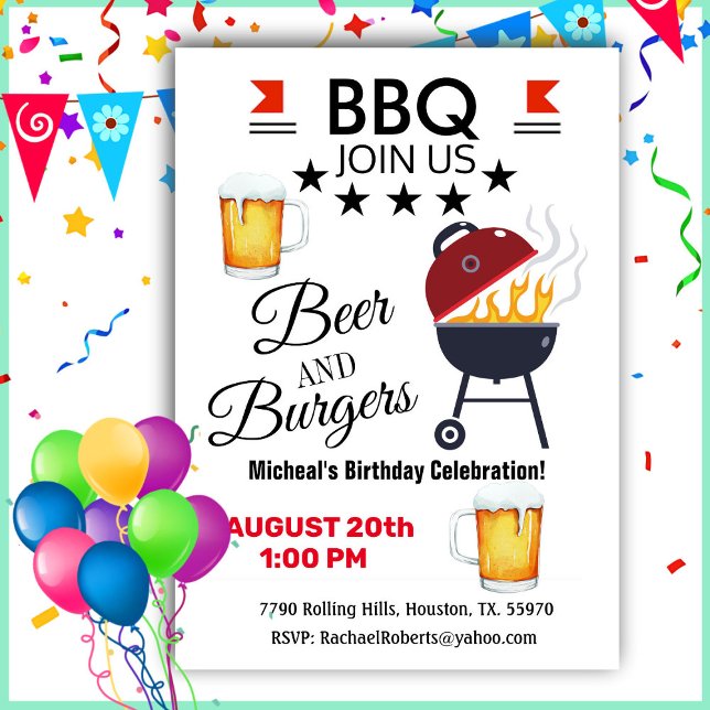 BBQ Beer And Burgers Birthday Invitation (Creator Uploaded)