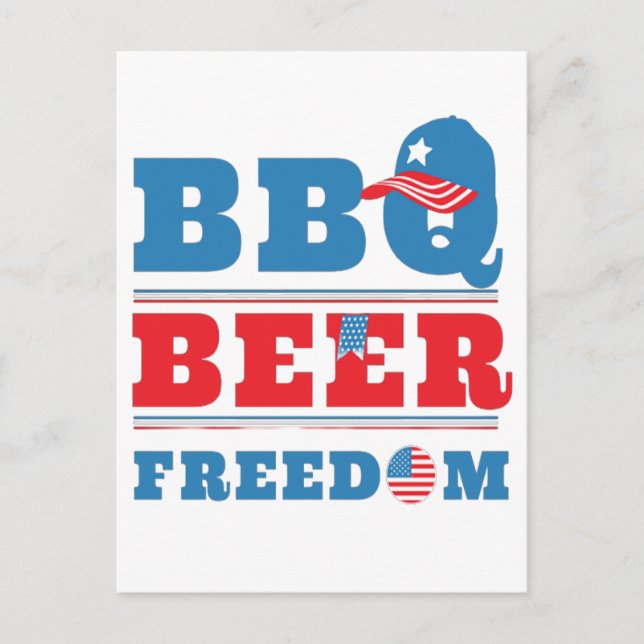 BBQ BEER FREEDOM - 4TH JULY USA POSTCARD (Front)