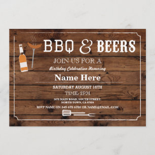 BBQ & BEERS Birthday 30th 40th Any Age Wood Invite