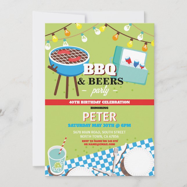 BBQ Beers Birthday Party Garden Yard  Invitation (Front)