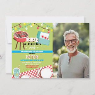BBQ Beers Birthday Party Garden Yard Photo Invitation