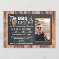 BBQ & Beers Birthday Party Photo Wood Chalk Invite
