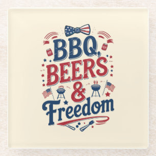 BBQ, Beers & Freedom – Retro 4th of July Vibes Glass Coaster