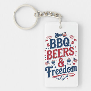 BBQ, Beers & Freedom – Retro 4th of July Vibes Key Ring