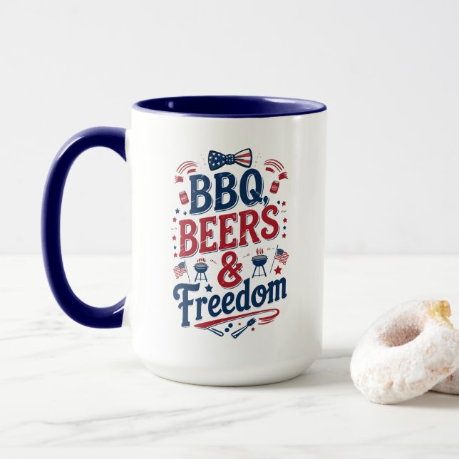 BBQ, Beers & Freedom – Retro 4th of July Vibes Mug (With Donut)