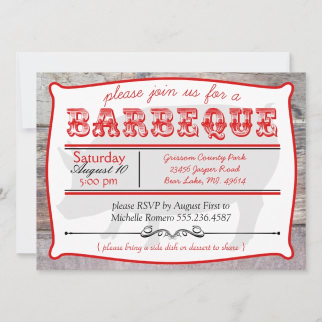 BBQ Big Pig Barbeque Party Invitations (Front)