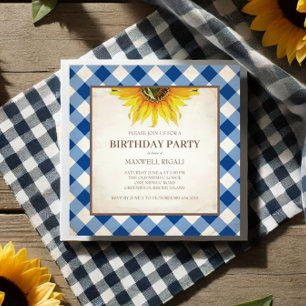 BBQ Birthday Blue Gingham Print Invitation