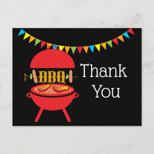 bbq birthday party, barbecue, bbq grill, thank you invitation postcard