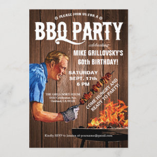 BBQ Birthday Party Invitations   Wood