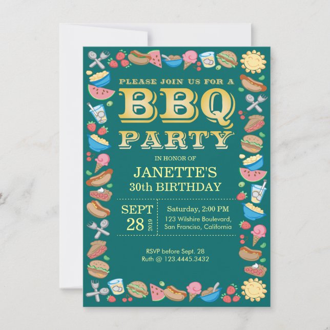 BBQ Birthday Party Theme Barbecue Invitation (Front)