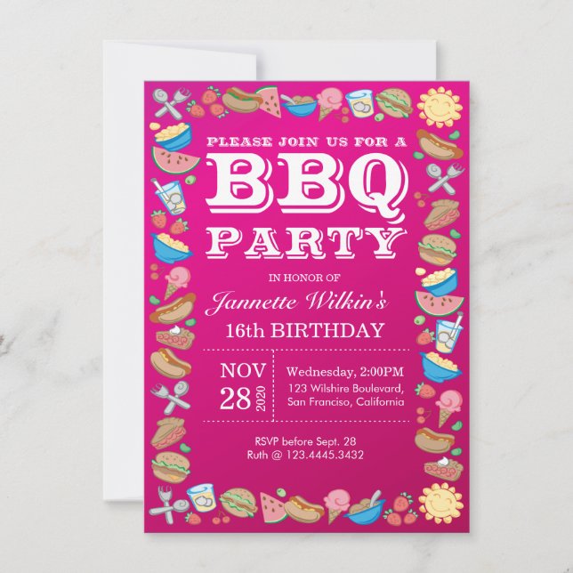 BBQ Birthday Sweet 16th Party Theme Barbecue Invitation (Front)