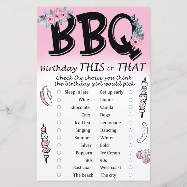 BBQ Birthday this or that game (Front)