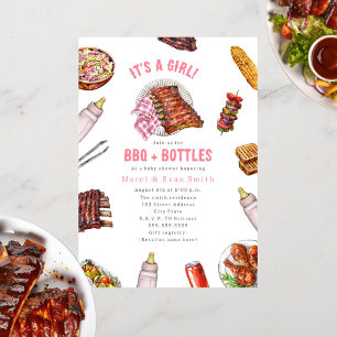 BBQ + Bottles Cookout Girl Baby Shower Invitation