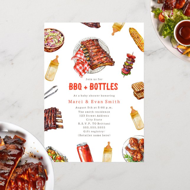 BBQ + Bottles Cookout Neutral Baby Shower  Invitation (Creator Uploaded)