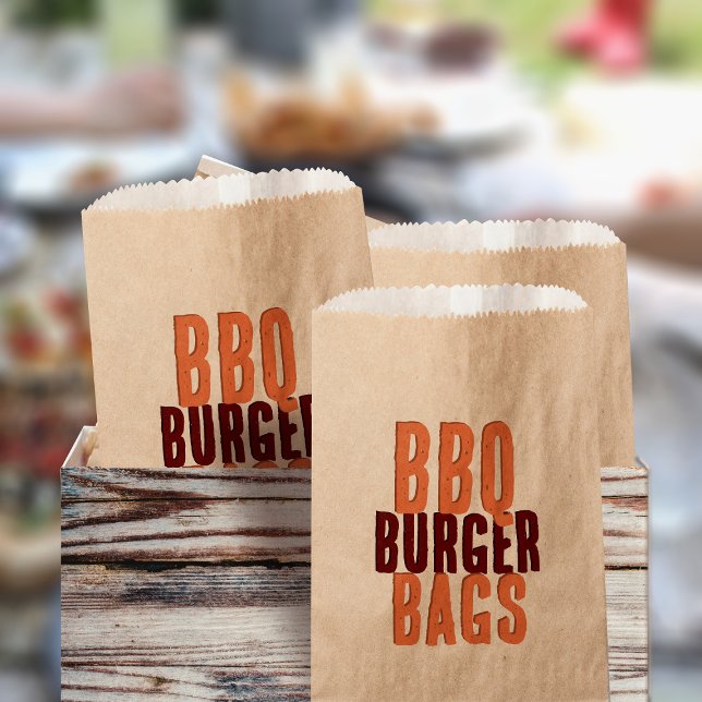 BBQ Burger Party Brown Kraft Favor Bags (Perfect brown paper bags for your backyard BBQ party)