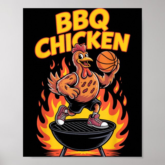 BBQ Chicken Funny Basketball Grill Design Poster (Front)