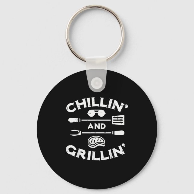 Bbq Chillin And Grillin Barbecue T Men Women Kids  Key Ring (Front)