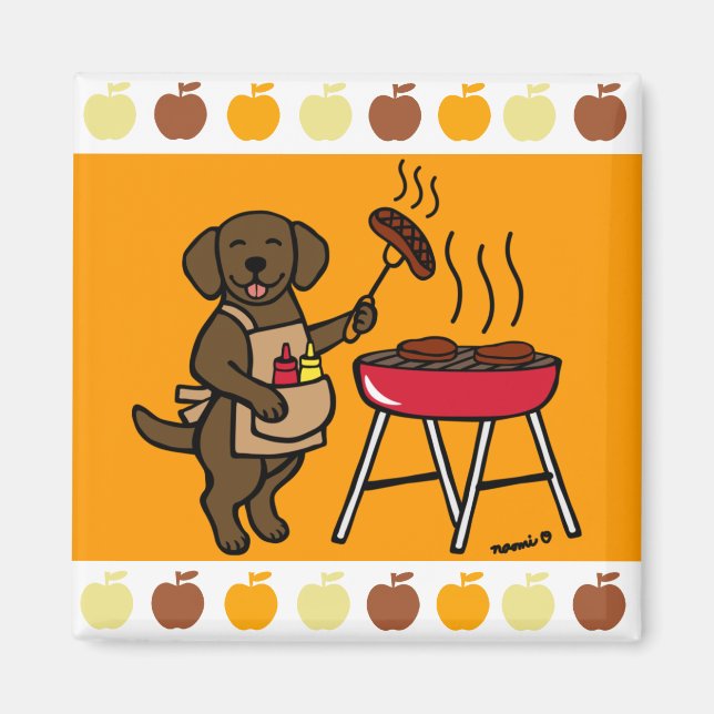BBQ Chocolate Labrador Chef Cartoon Magnet (Front)
