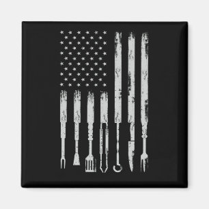 BBQ Design Smoking Barbecue USA Flag Magnet