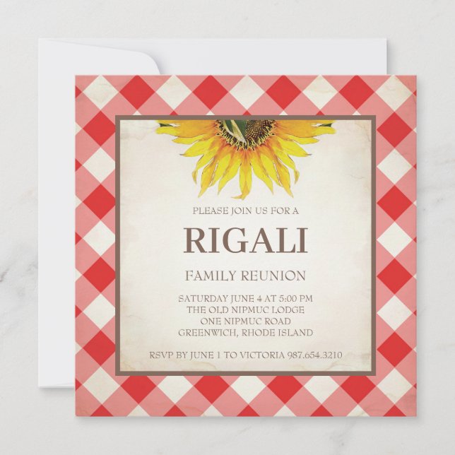BBQ Family Reunion Invitation Gingham Print (Front)
