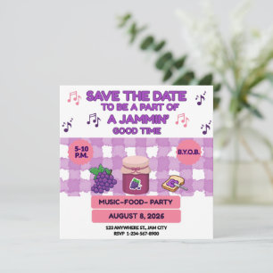 BBQ FAMILY REUNION PURPLE WHITE 5.25 X 5.25 JAM ON SAVE THE DATE