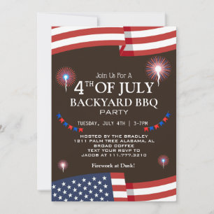 BBQ & Firework 4th of July Independence Day Party Invitation