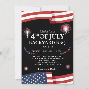 BBQ & Firework 4th of July Independence Day Party Invitation