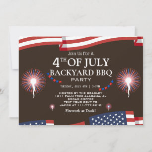 BBQ & Firework 4th of July Independence Day Party Invitation
