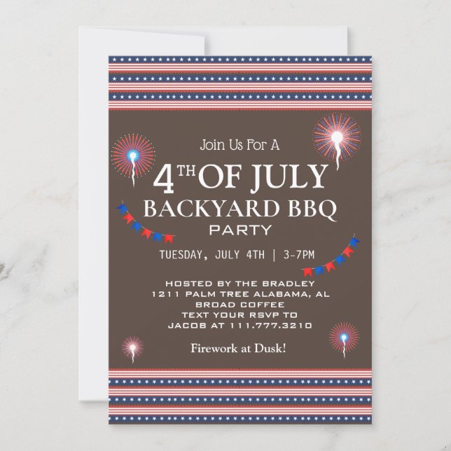 BBQ & Firework 4th of July Independence Day Party Invitation (Front)