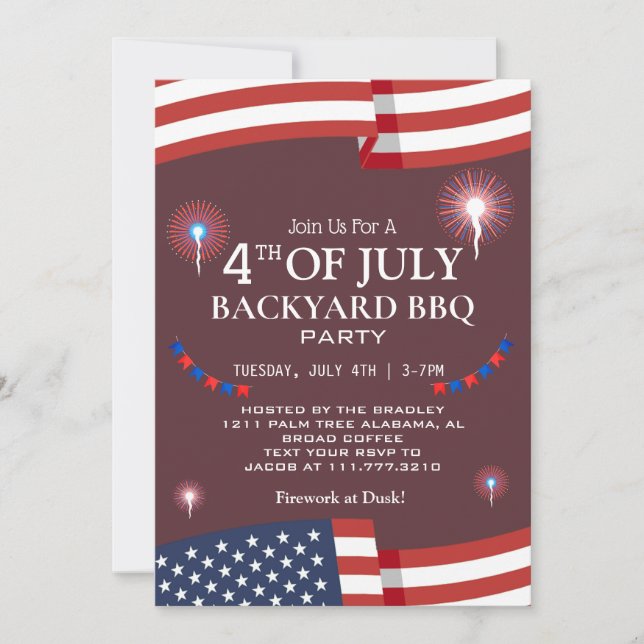 BBQ & Firework 4th of July Independence Day Party Invitation (Front)