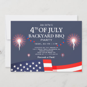 BBQ & Firework 4th of July Independence Day Party Invitation