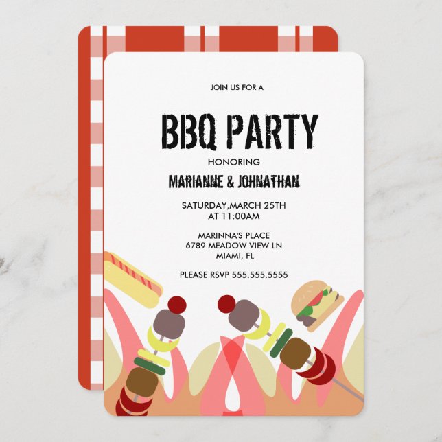BBQ Food Flames Cook Out Party Invitation (Front/Back)
