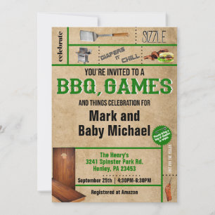 BBQ & Games Dads Baby Shower Invitation