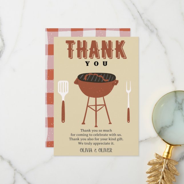 BBQ gender reveal, Baby-Q baby shower Thank You Card (Front/Back In Situ)
