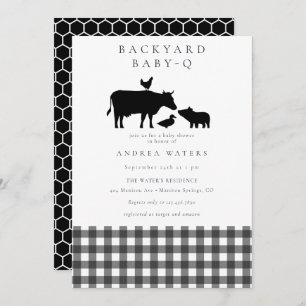 BBQ   Gingham Black   Rustic Baby Shower Invitation