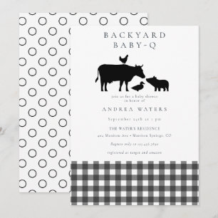 BBQ Gingham Black Rustic Baby Shower Invitation