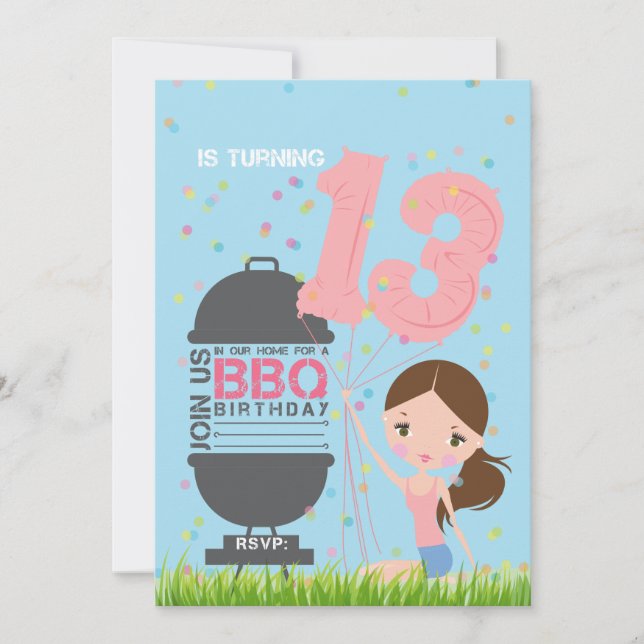 BBQ Girl 13th Birthday Invitation (Front)