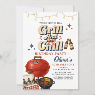 BBQ Grill and Chill Adult Birthday Backyard Party Invitation