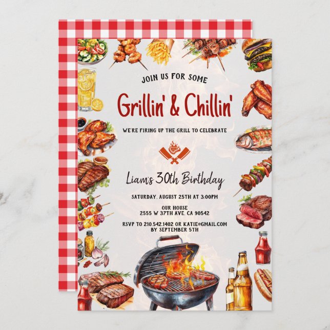 BBQ Grill & Chill Backyard Birthday Party Invitation (Front/Back)