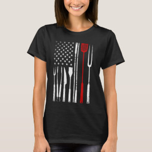 BBQ Grill Cooking 4th of July Chef American Flag P T-Shirt